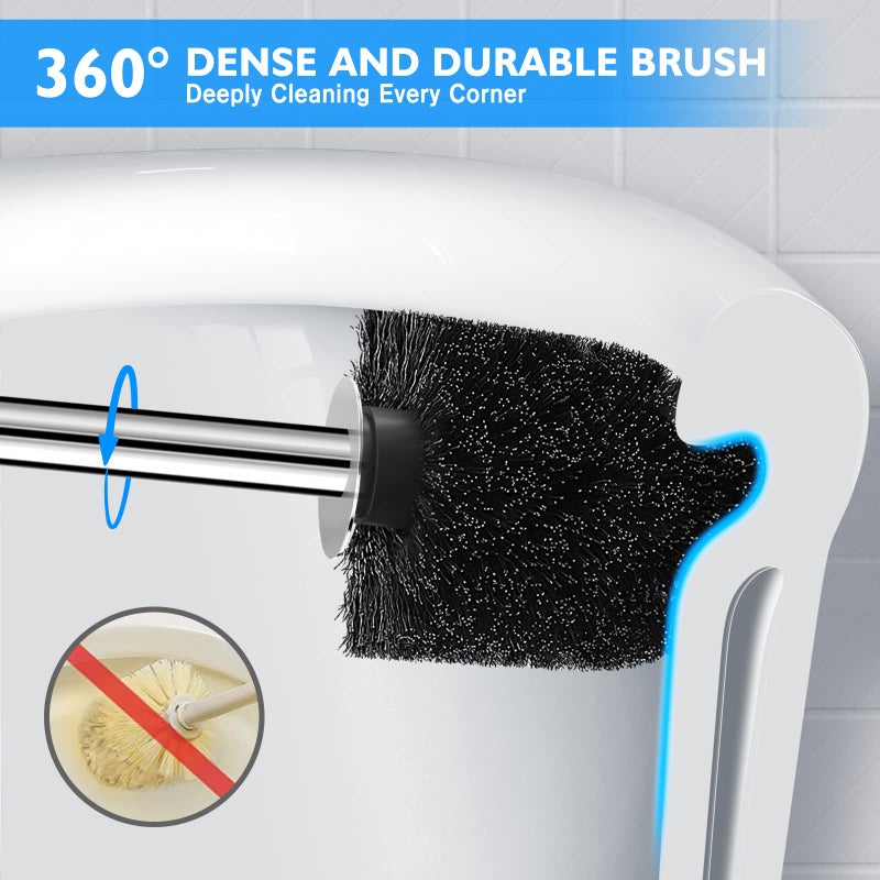 Wsedor Toilet Brush and Holder 2 Pack, 304 Stainless Steel Toilet Brush with Extended and Durable Comfortable Brush Handle, Toilet Bowl Brush for Bathroom Toilet - Ergonomic, Pratical Durable - Image 3